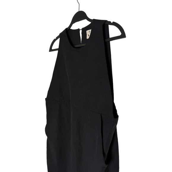 First Rite Women Linen Blend Black Apron Midi Dress Pockets Lightweight Pinafore - Picture 3 of 9